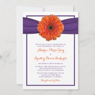 Orange Gerbera Daisy Purple Wedding Invitation