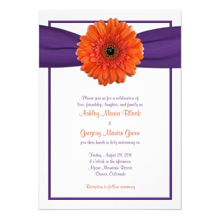 Orange Gerbera Daisy Purple Wedding Invitation