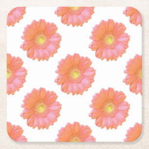 Orange gerbera daisy square paper coaster
