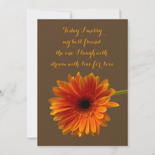 Orange Gerbera Daisy Wedding Invitation - Brown