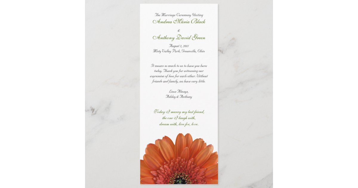 Orange Gerbera Daisy Wedding Program | Zazzle
