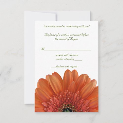 Orange Gerbera Daisy Wedding Reply RSVP Card Custom Invites