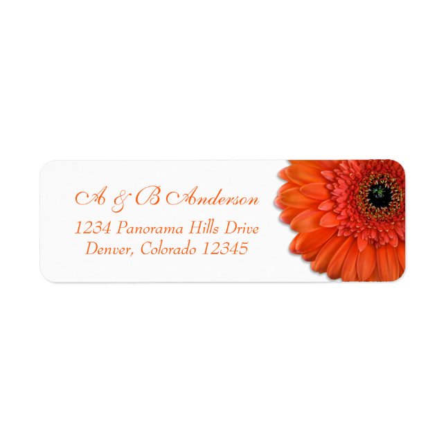 Orange Gerbera Daisy Wedding Return Address Label (Front)