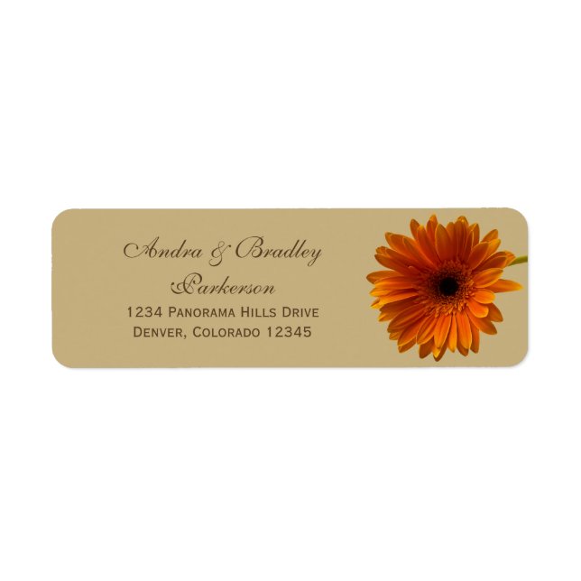 Orange Gerbera Daisy Wedding Return Address Labels (Front)