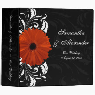 Orange Gerbera Daisy with Black and White Scroll 3 Ring Binder