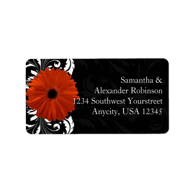Orange Gerbera Daisy with Black and White Scroll Label (Front)