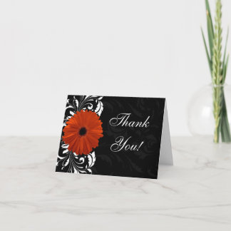 Orange Gerbera Daisy with Black and White Scroll Thank You Card