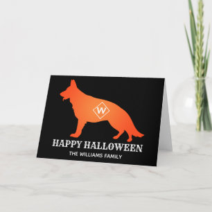 Orange German Shepherd Happy Halloween Family Name Card