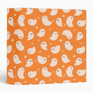 Orange Ghost Doodle Pattern 3 Ring Binder
