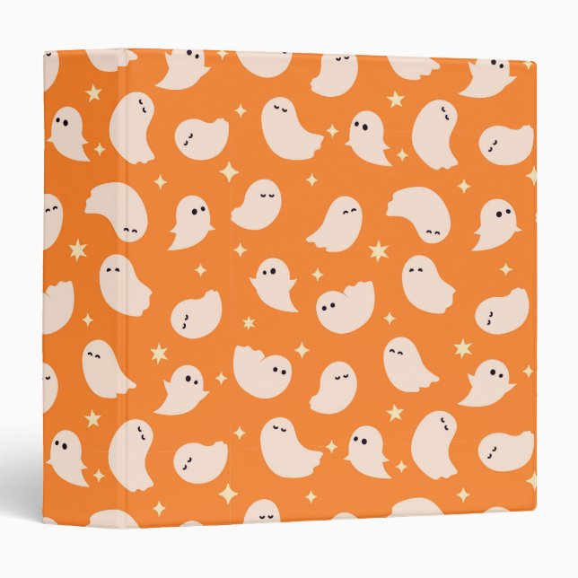 Orange Ghost Doodle Pattern 3 Ring Binder (Front/Spine)