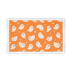 Orange Ghost Doodle Pattern Acrylic Tray