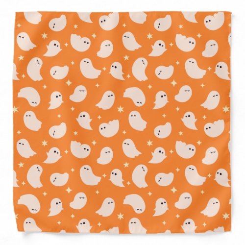 Orange Ghost Doodle Pattern Bandana