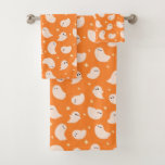 Orange Ghost Doodle Pattern Bath Towel Set