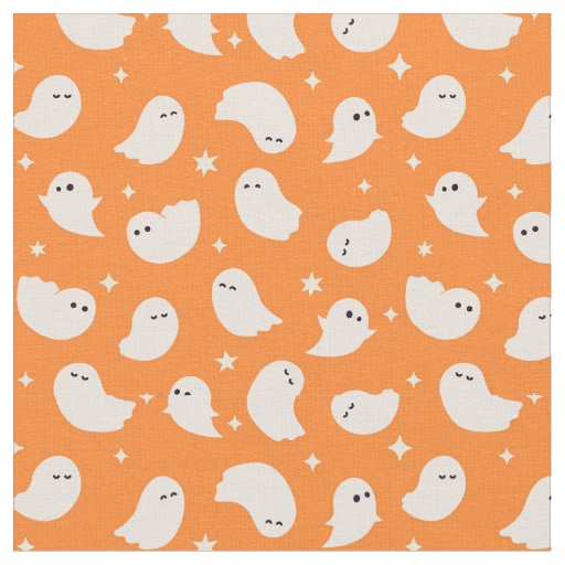 Orange Ghost Doodle Pattern Fabric