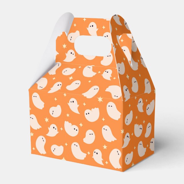Orange Ghost Doodle Pattern Favor Boxes (Front Side)