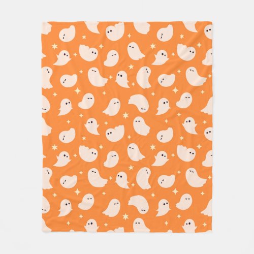 Orange Ghost Doodle Pattern Fleece Blanket