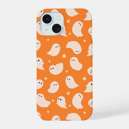 Orange Ghost Doodle Pattern iPhone 15 Case