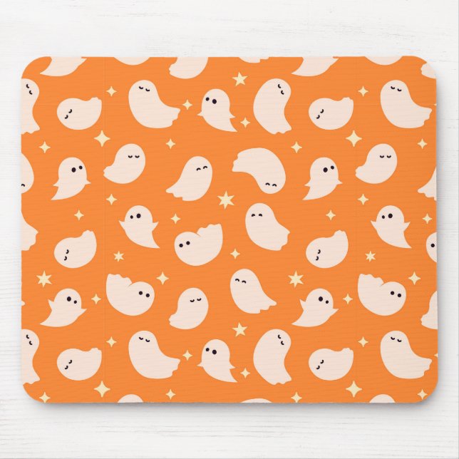 Orange Ghost Doodle Pattern Mouse Pad (Front)