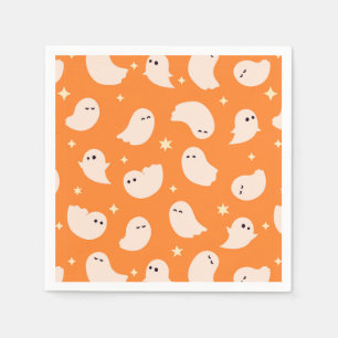 Orange Ghost Doodle Pattern Napkins