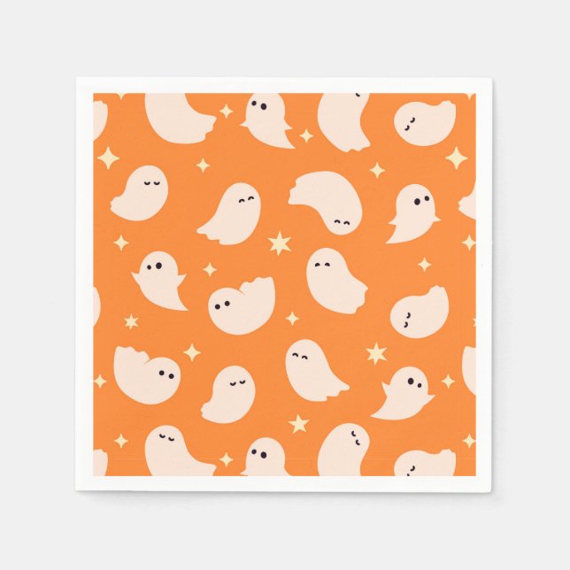 Orange Ghost Doodle Pattern Napkins (Front)