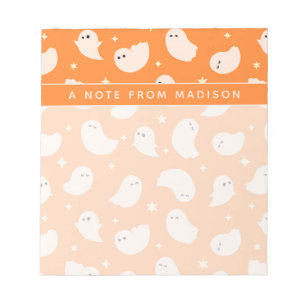 Orange Ghost Doodle Pattern Notepad