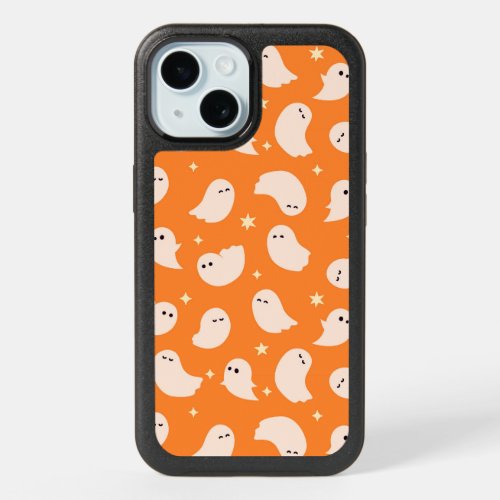 Orange Ghost Doodle Pattern iPhone 15 Case