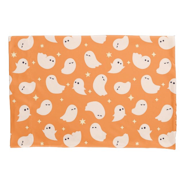 Orange Ghost Doodle Pattern Pillow Case (Front)