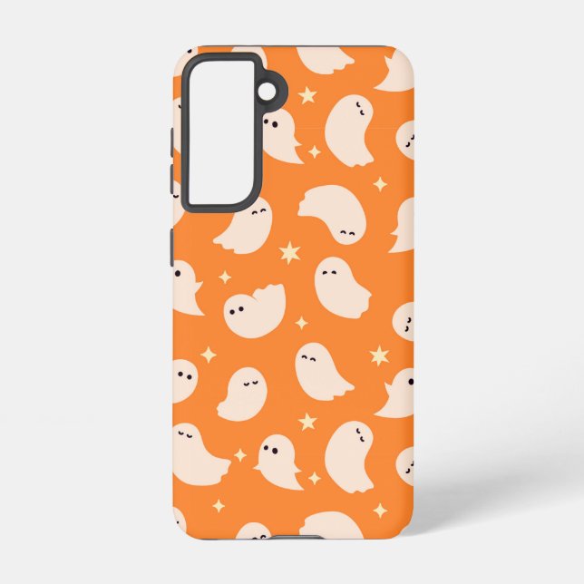 Orange Ghost Doodle Pattern Samsung Galaxy Case (Back)