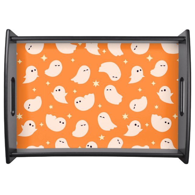 Orange Ghost Doodle Pattern Serving Tray (Front)