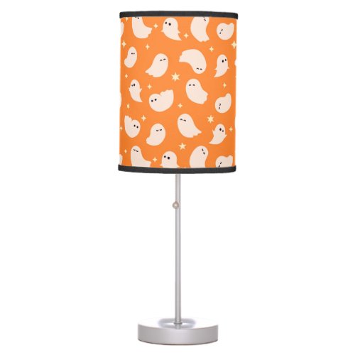 Orange Ghost Doodle Pattern Table Lamp