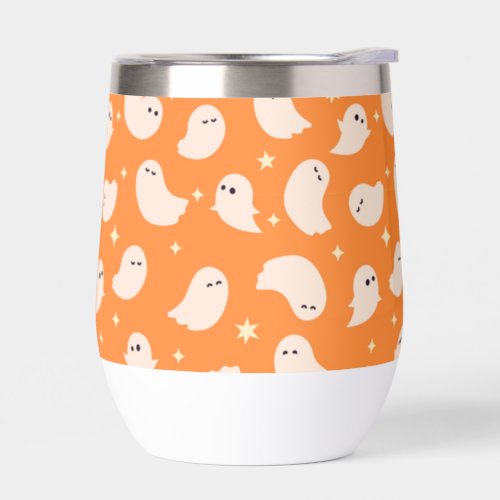 Orange Ghost Doodle Pattern Thermal Wine Tumbler