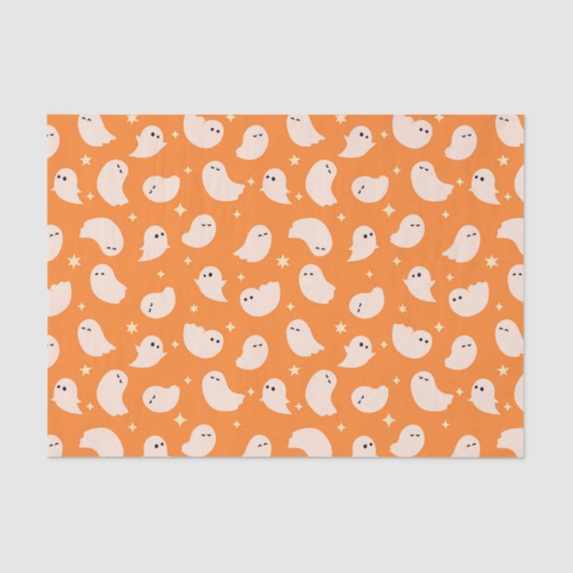 Orange Ghost Doodle Pattern Tissue Paper (Front)