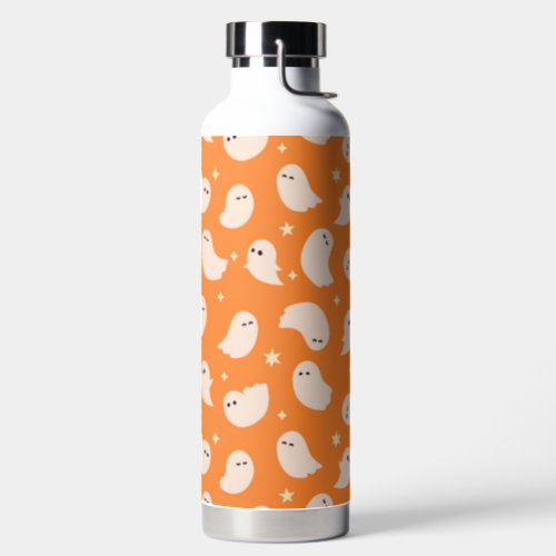 Orange Ghost Doodle Pattern Water Bottle