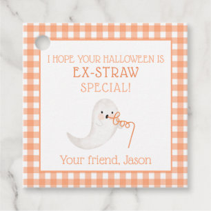 Orange Ghost Ek-straw Halloween Straw Kids Favor Tags