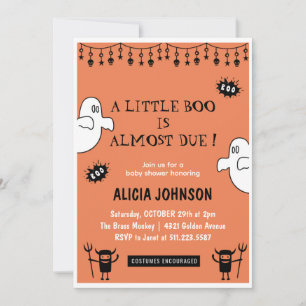 Orange Ghosts Little boo Halloween baby shower Invitation