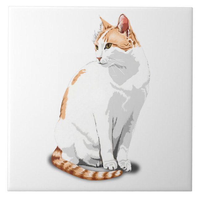 Orange Ginger and White Cat Custom Ceramic Tile (Front)