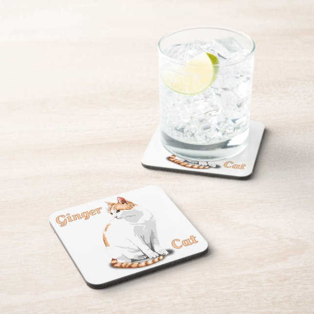 Orange Ginger and White Cat Personalized Beverage Coaster (Right Side)