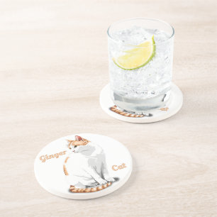 Orange Ginger and White Cat Personalized Coaster