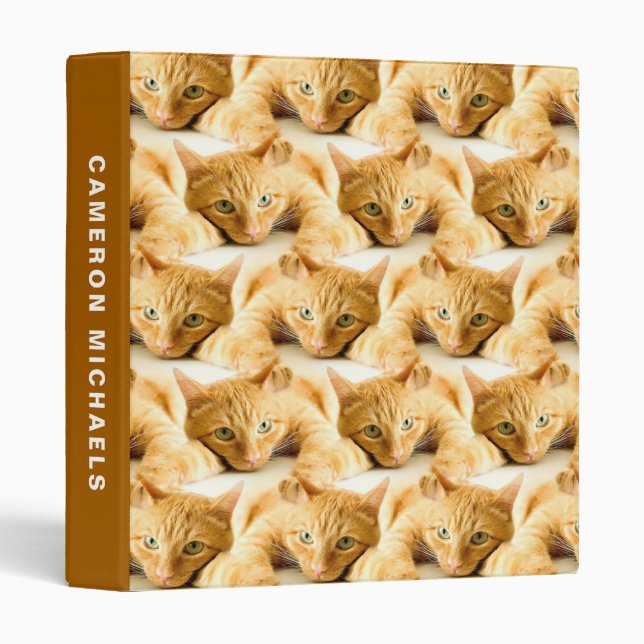 Orange Ginger Cat Pattern | Add Your Name 3 Ring Binder (Front/Spine)