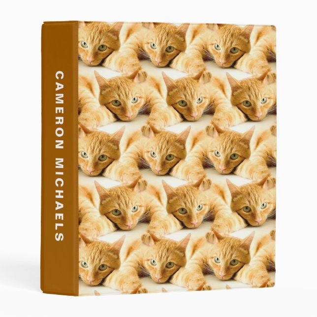 Orange Ginger Cat Pattern | Add Your Name Mini Binder (Front/Spine)