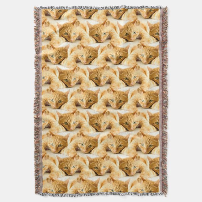 Orange Ginger Cat Pattern Throw Blanket (Front Vertical)