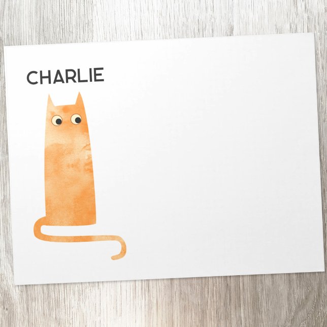 Orange Ginger Cat Personalized Notepad (Orange Ginger Cat watercolor fun personalized custom name notepad)