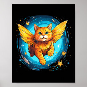Orange Ginger Cat With Butterfly Wings In Space Poster