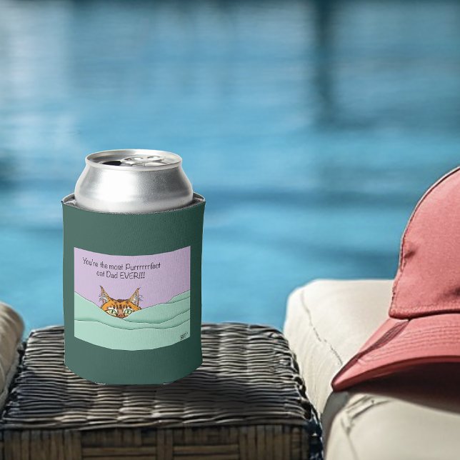 Orange Ginger Purple Cute Cat Dad Father’s Day Can Cooler (Creator Uploaded)