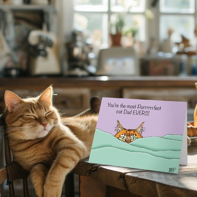 Orange Ginger Purple Cute Cat Dad Father’s Day Card (Creator Uploaded)