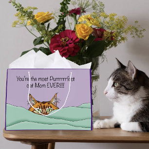 Orange Ginger Purple Cute Cat Mom Mother’s Day Large Gift Bag