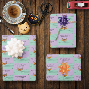 Orange Ginger Purple Cute Cat Mom Mother’s Day Wrapping Paper Sheets