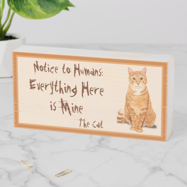 Orange Ginger Tabby Cat Funny Personalized Wooden Box Sign (In Situ Horizontal)