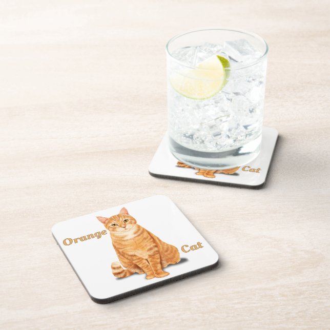 Orange Ginger Tabby Cat Personalized Beverage Coaster (Right Side)