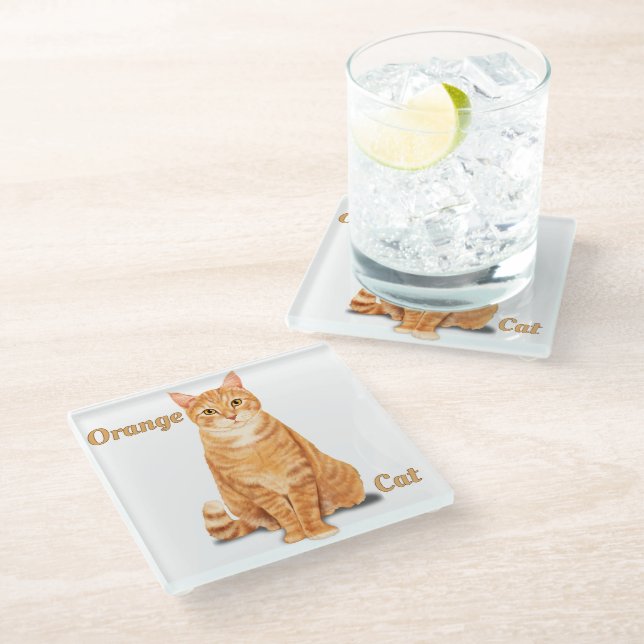 Orange Ginger Tabby Cat Personalized Glass Coaster (Angled)